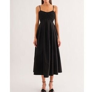 Sofie the Label Black Cotton Smocked Bustier Midi Dress Empire Waist Small